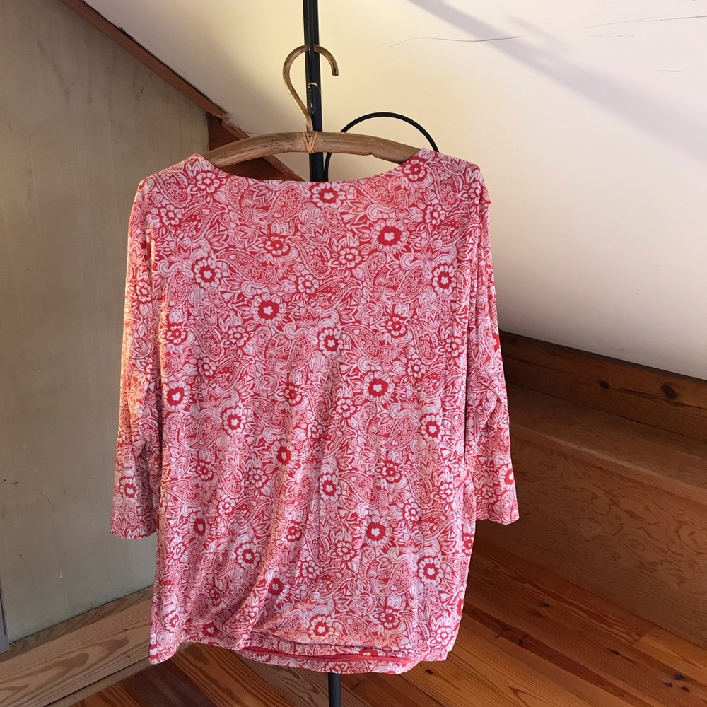 Liz Claiborne Red White Mesh 3/4 Length V-Neck Blouse, EUC, 3X - Picture 2 of 14